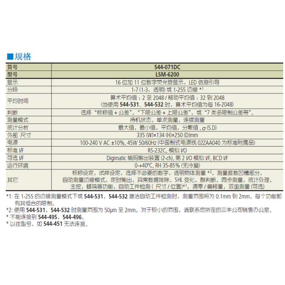 三豐激光測徑儀LSM-6200規(guī)格